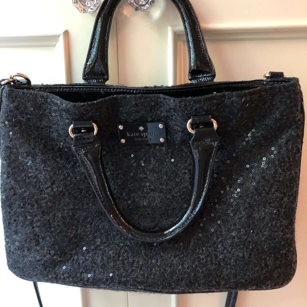 Kate Spade black wool boucle sequin cross body bag purse